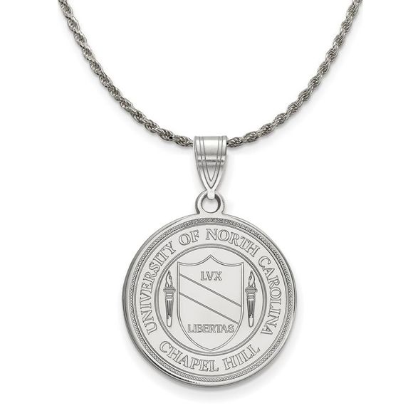Sterling Silver North Carolina Large Crest Pendant Necklace - 18 Inch
